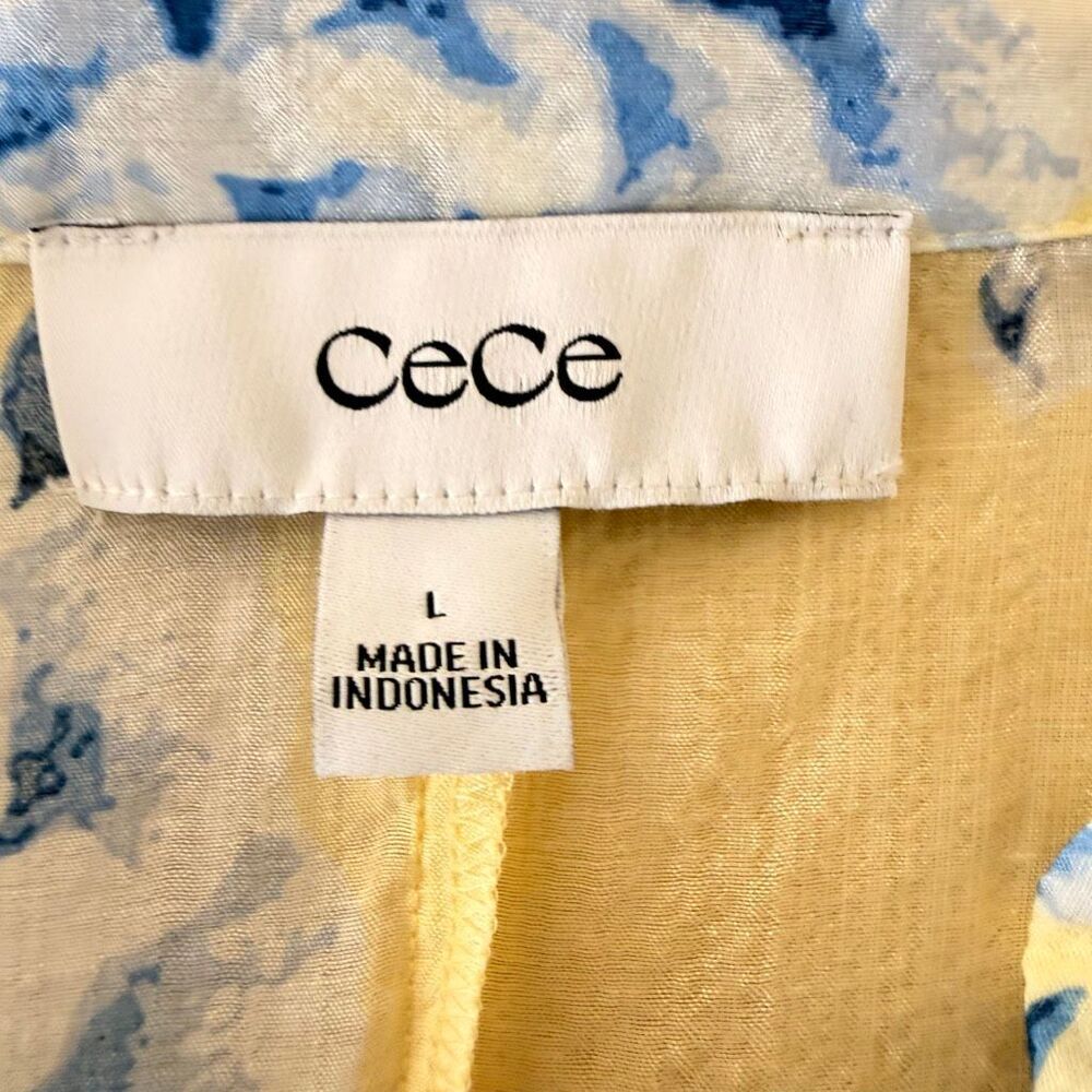 CeCe Floral Button Down Yelllow Blue Toile Pattern Sz L # 2614 - Picture 6 of 13